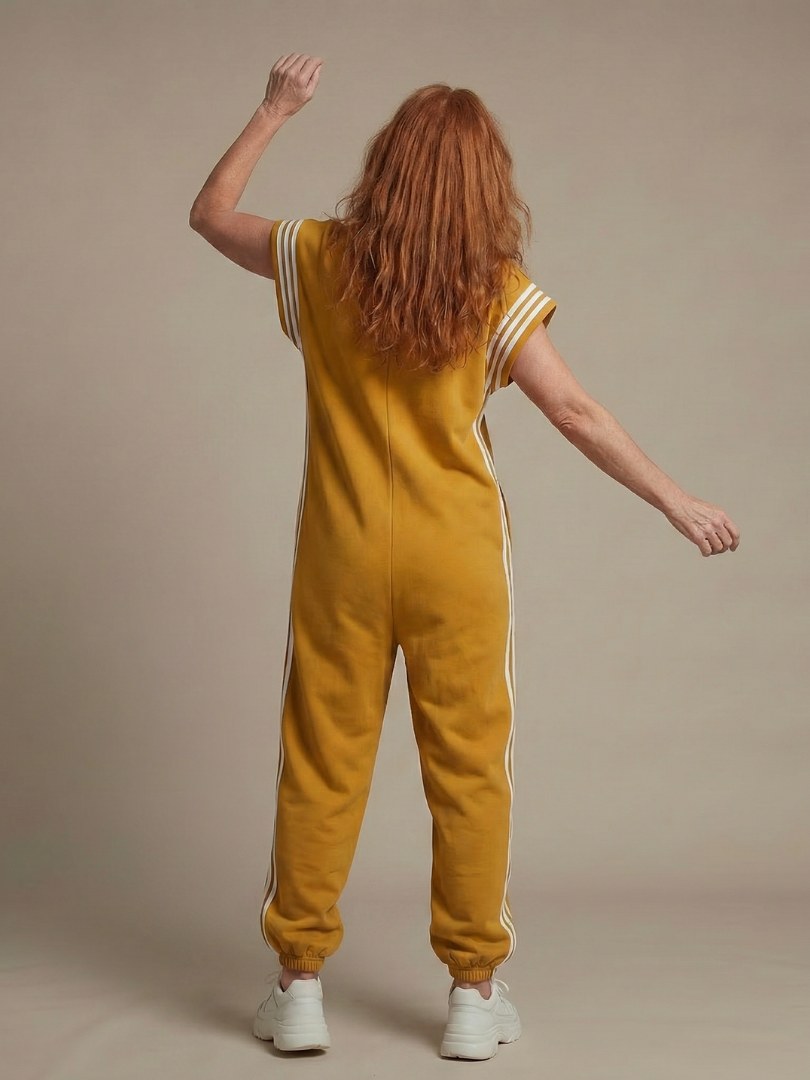 Vashti Women's Zip Front Stripe Panel Jumpsuit in Yellow