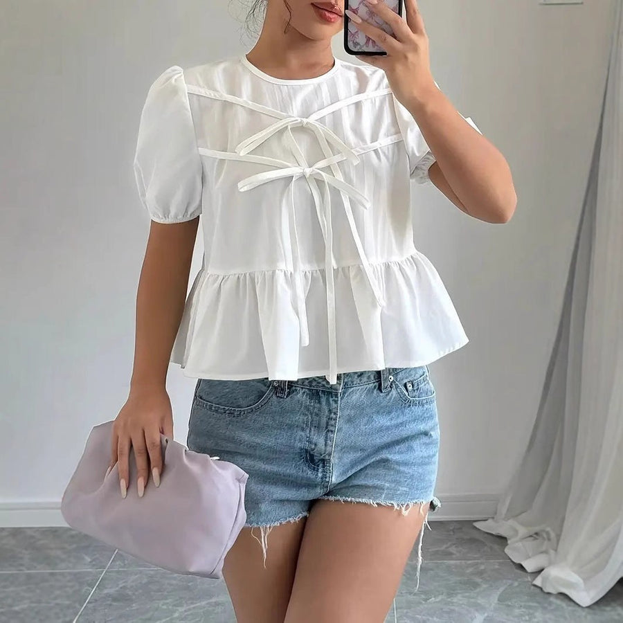 Veda Blouse with Puff Sleeve and Ruffles