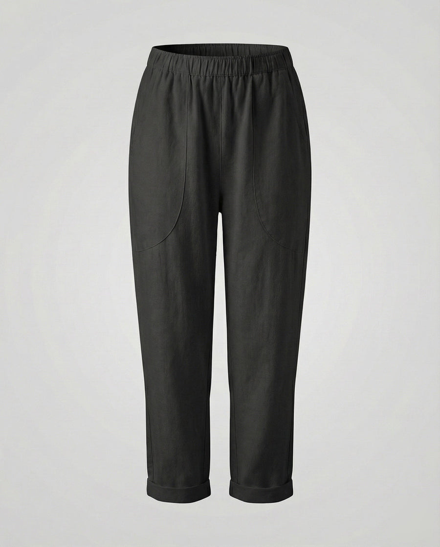 Veda Casual Linen Blend Trousers in Black