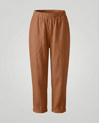 Veda Casual Linen Blend Trousers in Brown