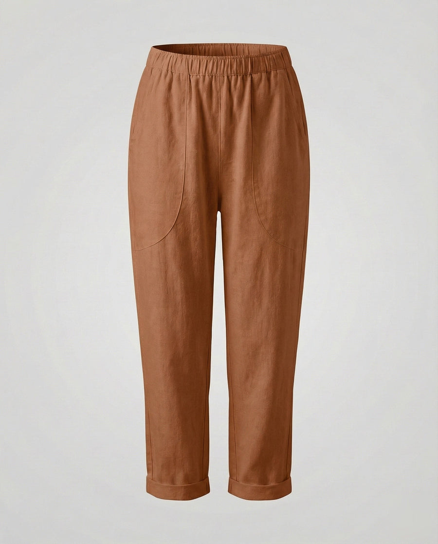 Veda Casual Linen Blend Trousers in Brown