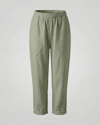 Veda Casual Linen Blend Trousers in Green