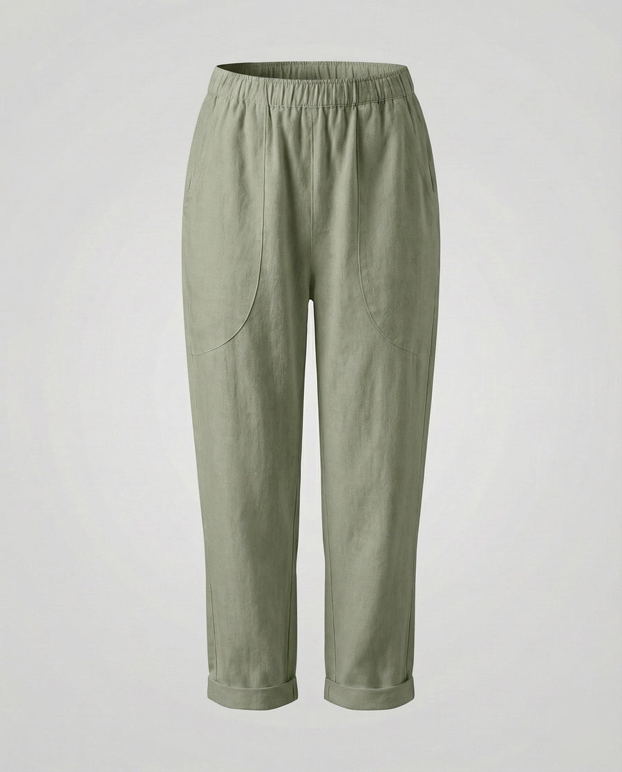 Veda Casual Linen Blend Trousers in Green