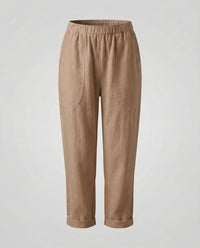 Veda Casual Linen Blend Trousers in Khaki