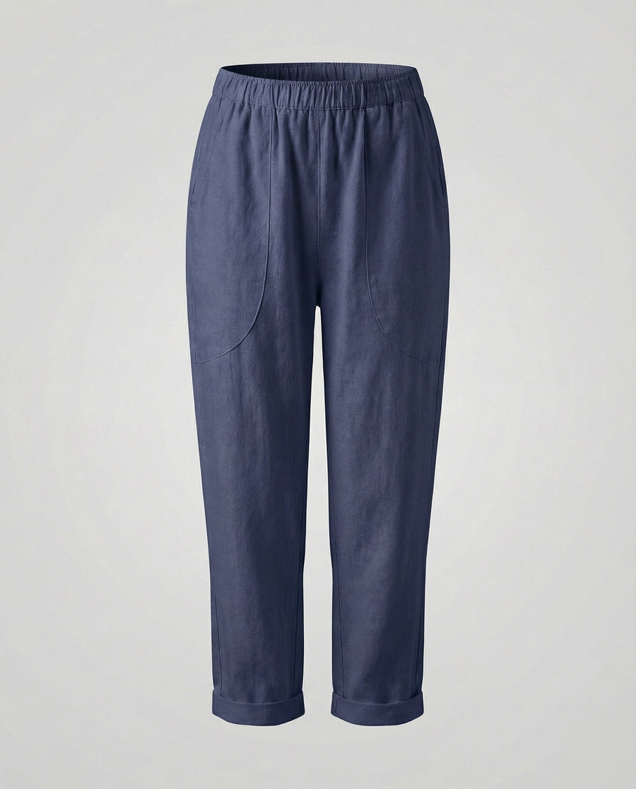 Veda Casual Linen Blend Trousers in Navy