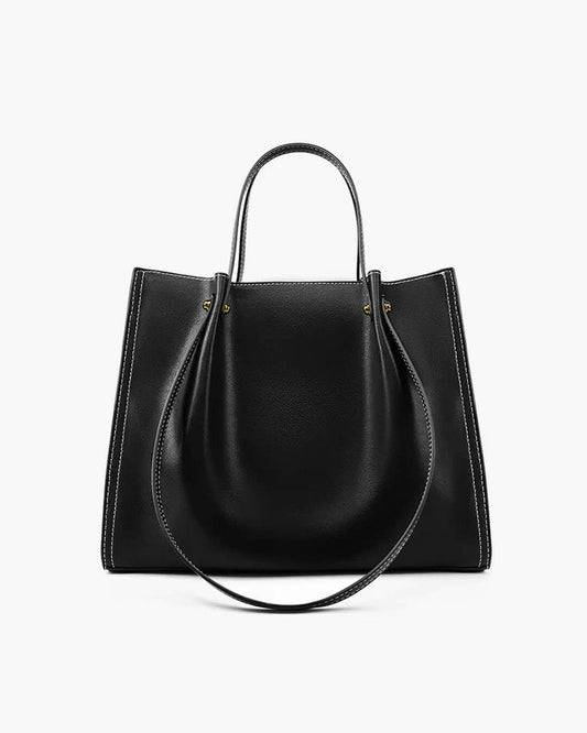 Luna | Vegan Leather Minimalist Tote Bag Contrast Stitch Shoulder Bag