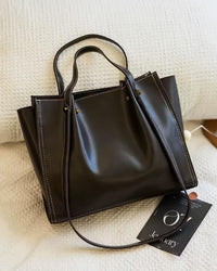 Luna | Vegan Leather Minimalist Tote Bag Contrast Stitch Shoulder Bag