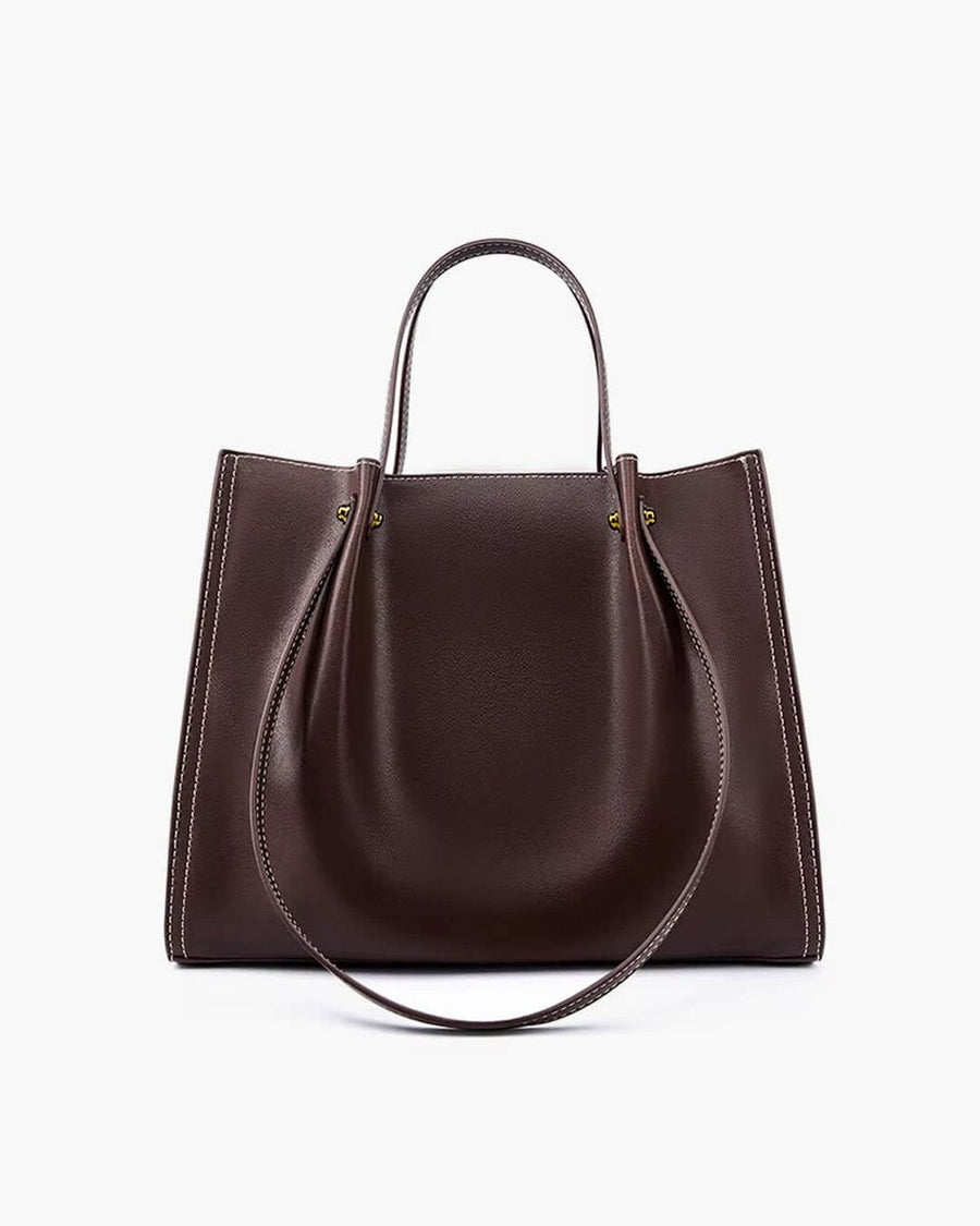 Luna | Vegan Leather Minimalist Tote Bag Contrast Stitch Shoulder Bag