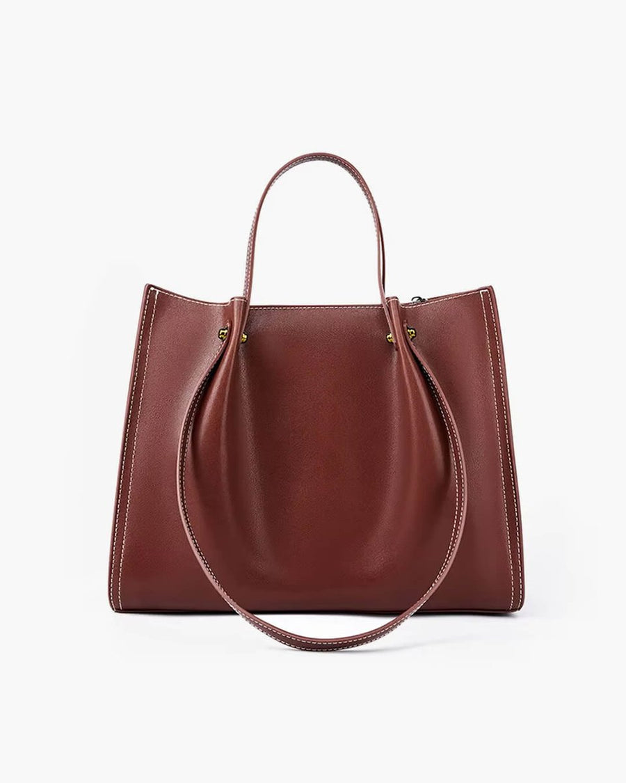 Luna | Vegan Leather Minimalist Tote Bag Contrast Stitch Shoulder Bag