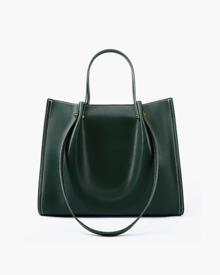 Luna | Vegan Leather Minimalist Tote Bag Contrast Stitch Shoulder Bag