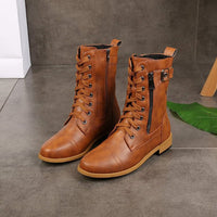 Veldara Women's Lace-Up Mid-Calf Combat Boots in Orange