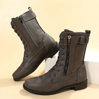 Veldara Women's Lace-Up Mid-Calf Combat Boots in Orange
