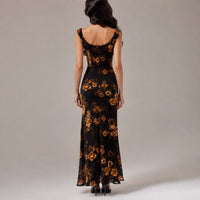 Veldris Women's Wedding Guest Floral Maxi Dress in Black