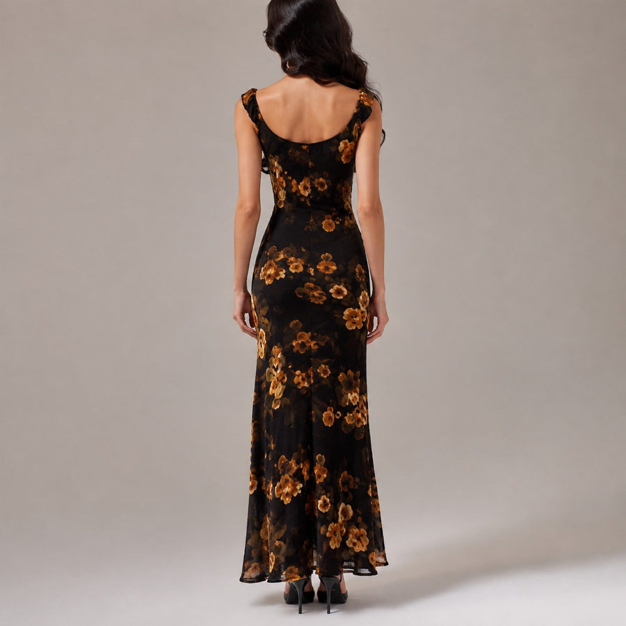 Veldris Women's Wedding Guest Floral Maxi Dress in Black