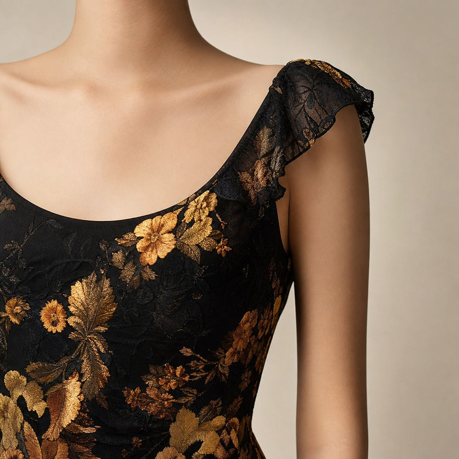 Veldris Women's Wedding Guest Floral Maxi Dress in Black