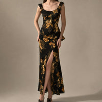 Veldris Women's Wedding Guest Floral Maxi Dress in Black