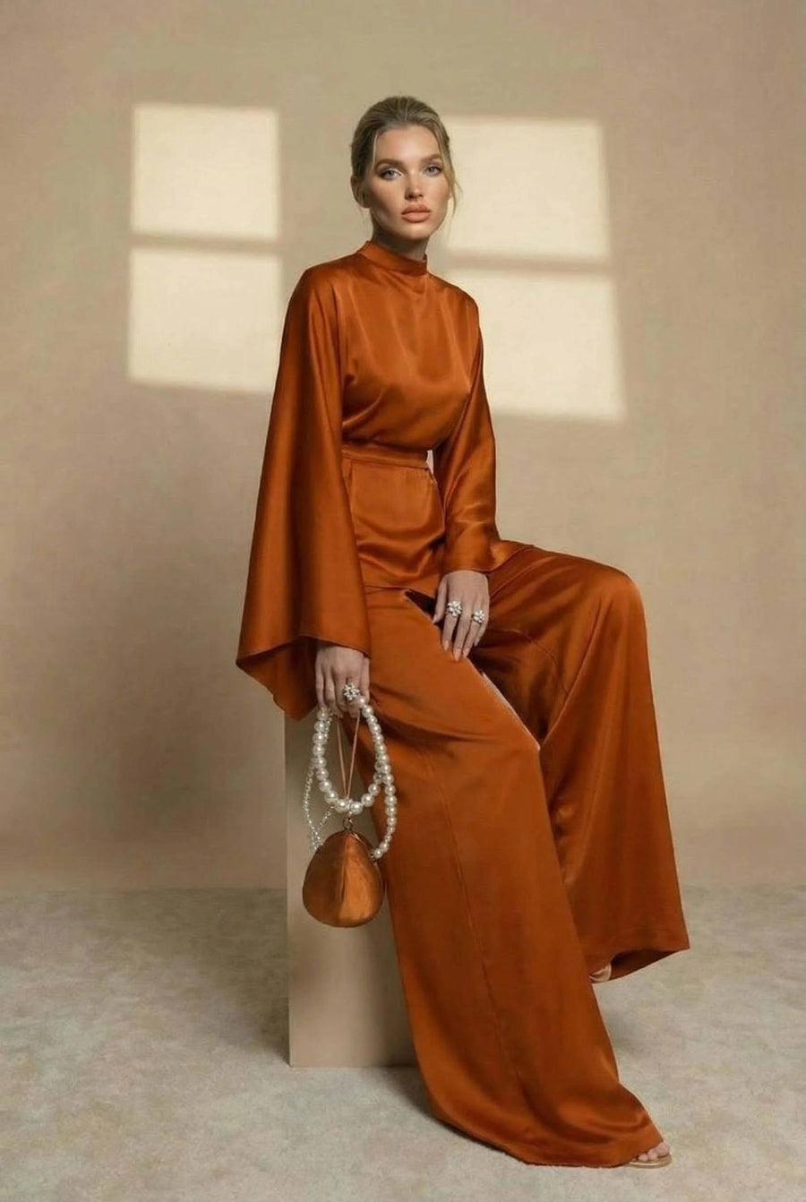Velmonde Women's Two Piece Set Wide Leg Pants in Brown