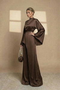Velmonde Women's Two Piece Set Wide Leg Pants in Coffee Brown