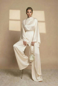 Velmonde Women's Two Piece Set Wide Leg Pants in Cream