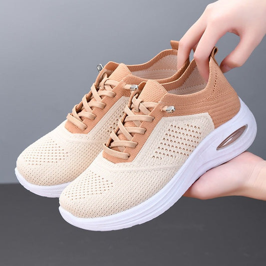 Velra Women's Mesh Slip-On Sneakers Lightweight Platform Walking Shoes in Beige