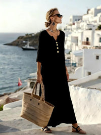 Veltara Women's Linen Summer Maxi Dress in Black