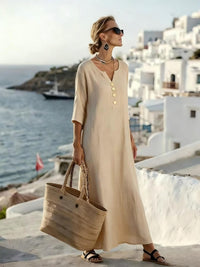 Veltara Women's Linen Summer Maxi Dress in Peach