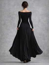 Veltrice Women's Long Sleeve Off-Shoulder Maxi Dress in Black