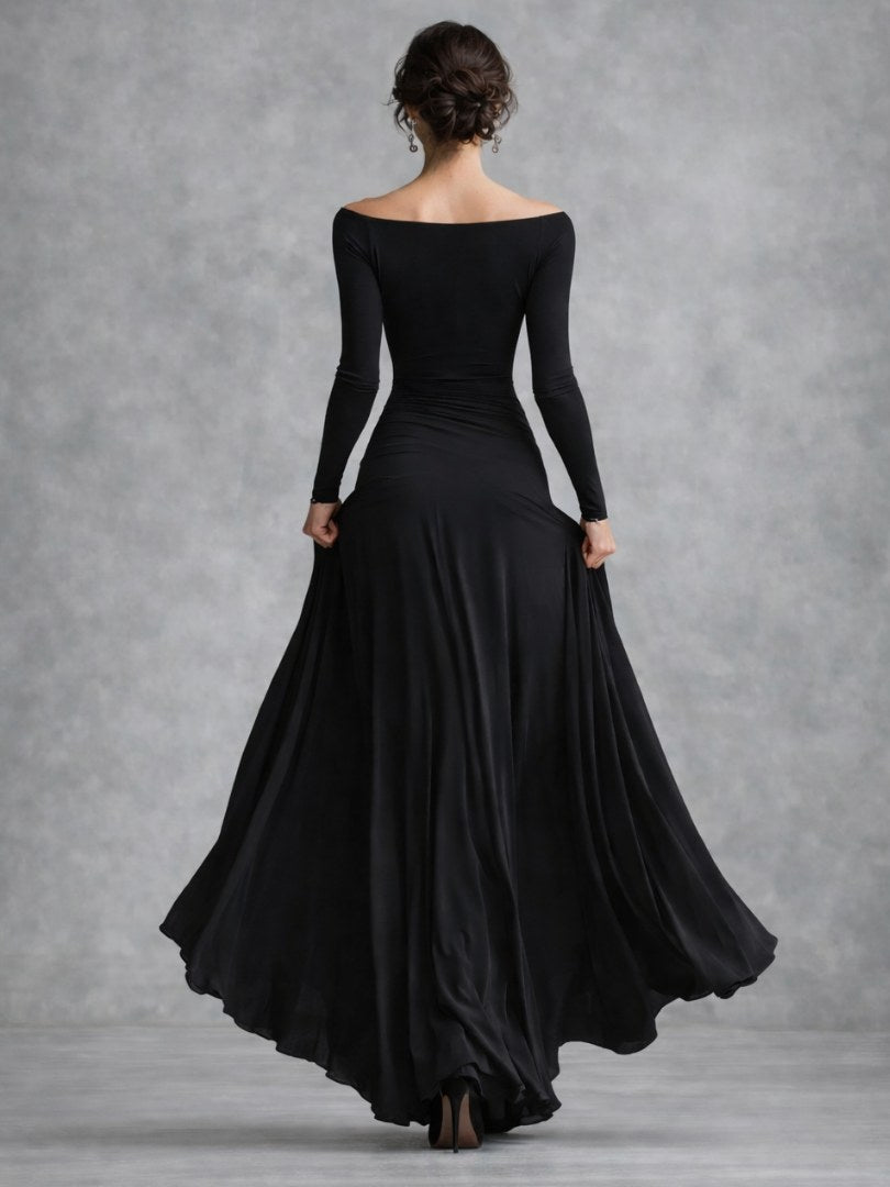Veltrice Women's Long Sleeve Off-Shoulder Maxi Dress in Black