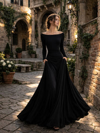 Veltrice Women's Long Sleeve Off-Shoulder Maxi Dress in Black