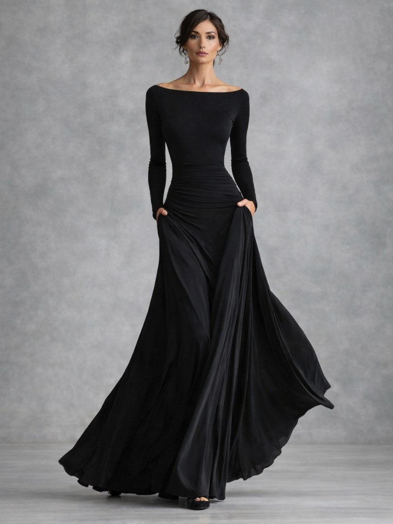 Veltrice Women's Long Sleeve Off-Shoulder Maxi Dress in Black