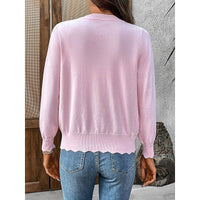 Veltrine Women's Knit Cardigan Scalloped Trim in Pink