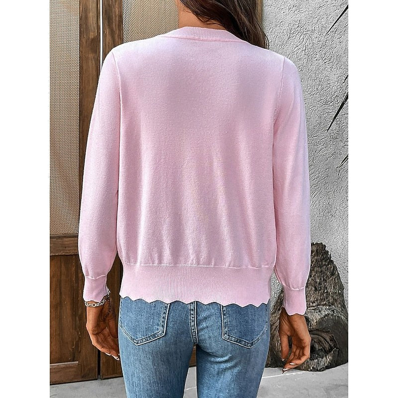 Veltrine Women's Knit Cardigan Scalloped Trim in Pink