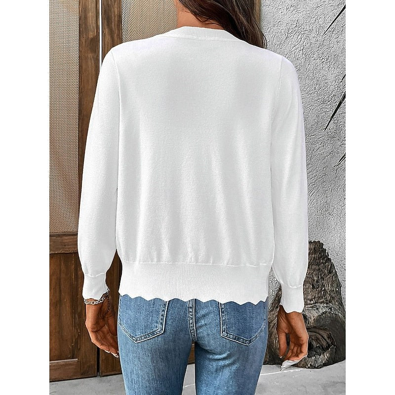 Veltrine Women's Knit Cardigan Scalloped Trim in White
