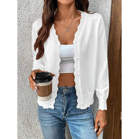 Veltrine Women's Knit Cardigan Scalloped Trim in White