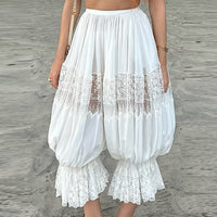 Vera Airy Lace Harem Trousers with Elastic Waist in White