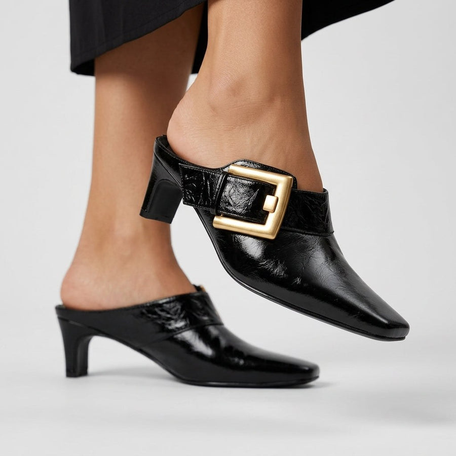 Vera Buckle Accent Mule in Charcoal