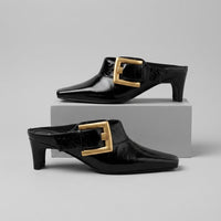 Vera Buckle Accent Mule in Charcoal