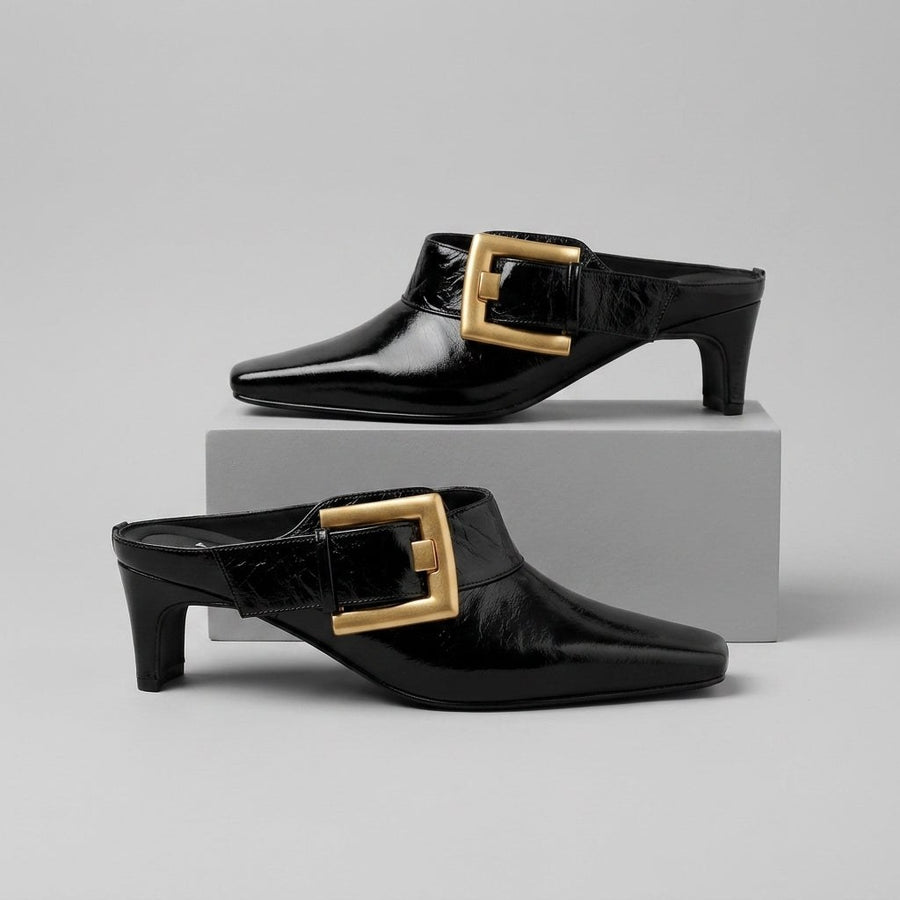 Vera Buckle Accent Mule in Charcoal