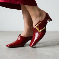 Vera Buckle Accent Mule in Crimson