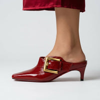 Vera Buckle Accent Mule in Crimson