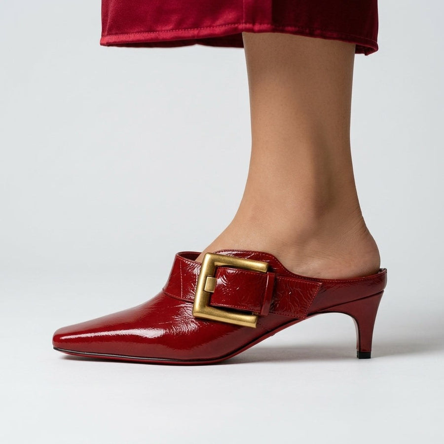 Vera Buckle Accent Mule in Crimson