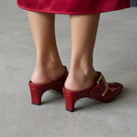 Vera Buckle Accent Mule in Crimson