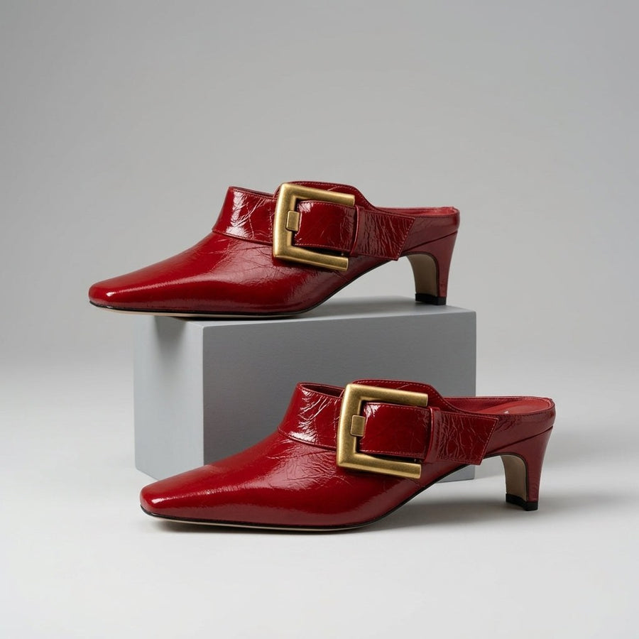 Vera Buckle Accent Mule in Crimson