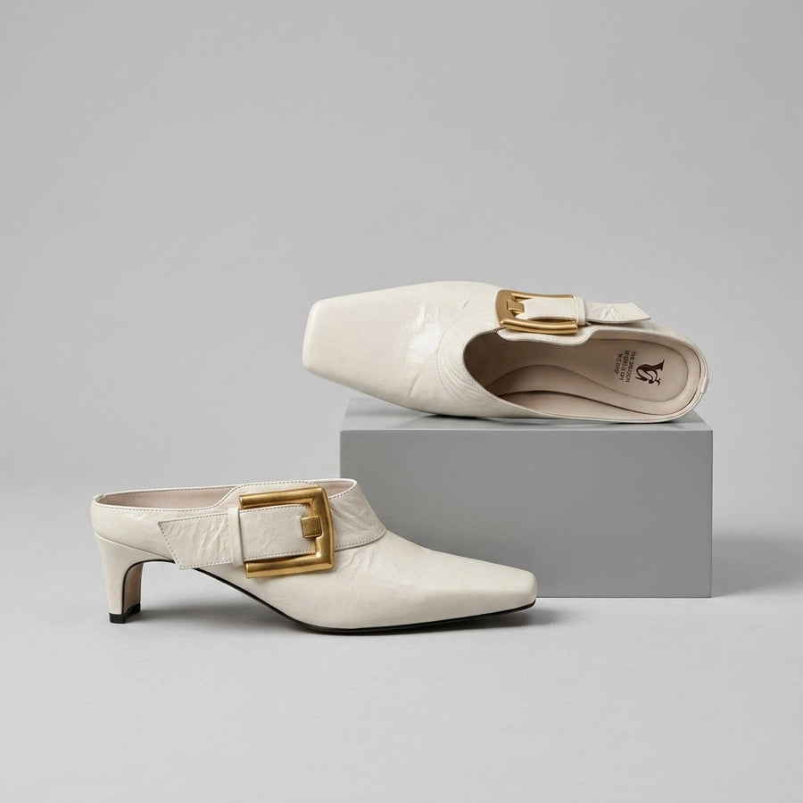 Vera Buckle Accent Mule in Pearl