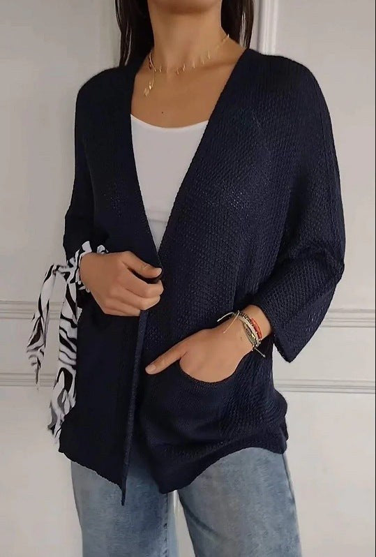 Vera Casual Knit Cardigan with Pockets in Navy