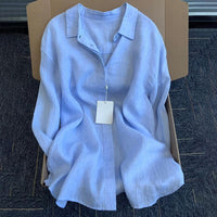 Vera Casual Linen Blouse in Light Blue