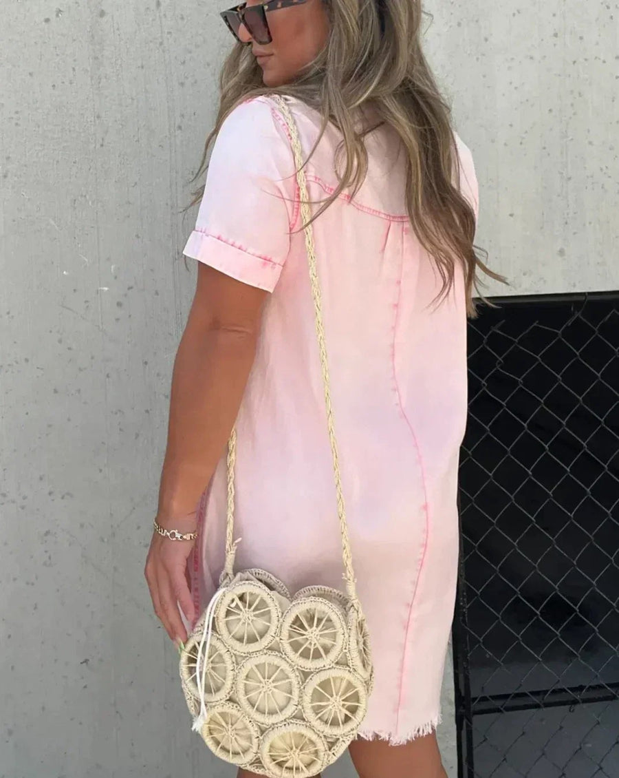 Vera Denim Shirt Dress in Pink