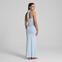 Vera Halter Knot Maxi Dress in Azure