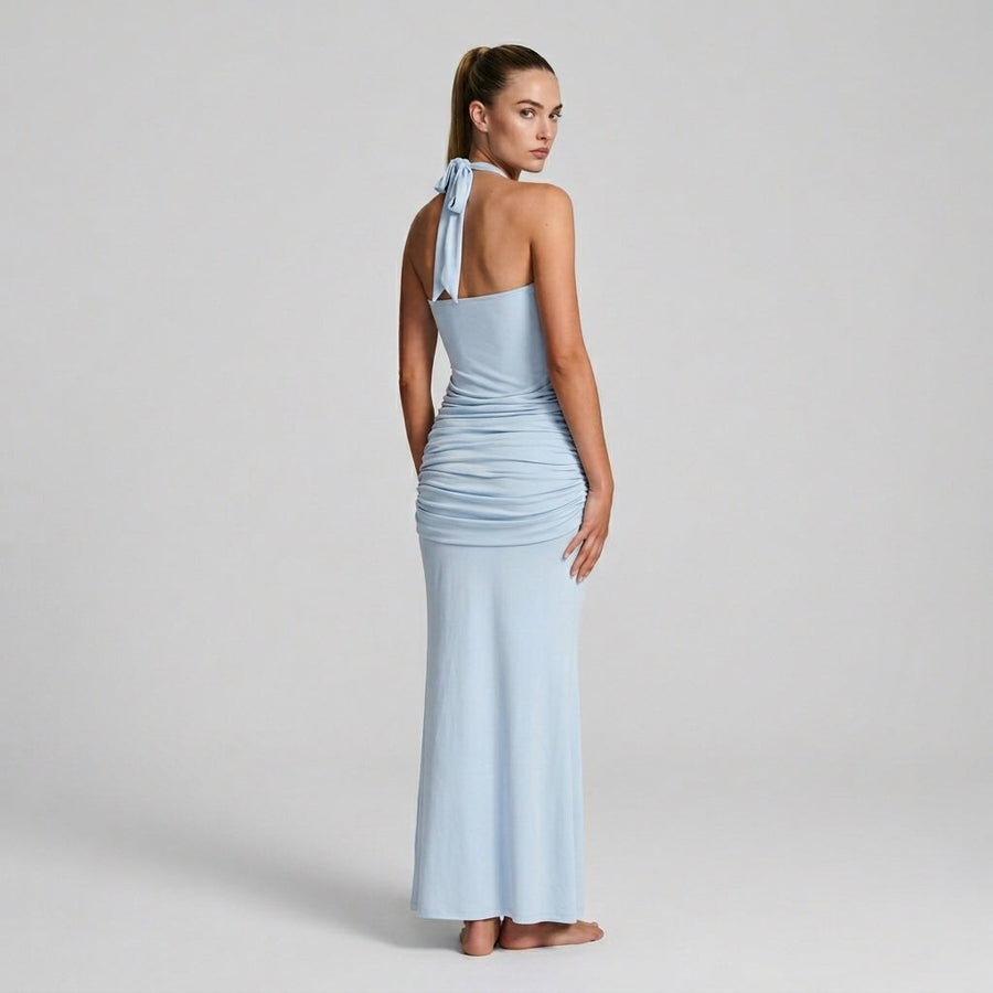 Vera Halter Knot Maxi Dress in Azure