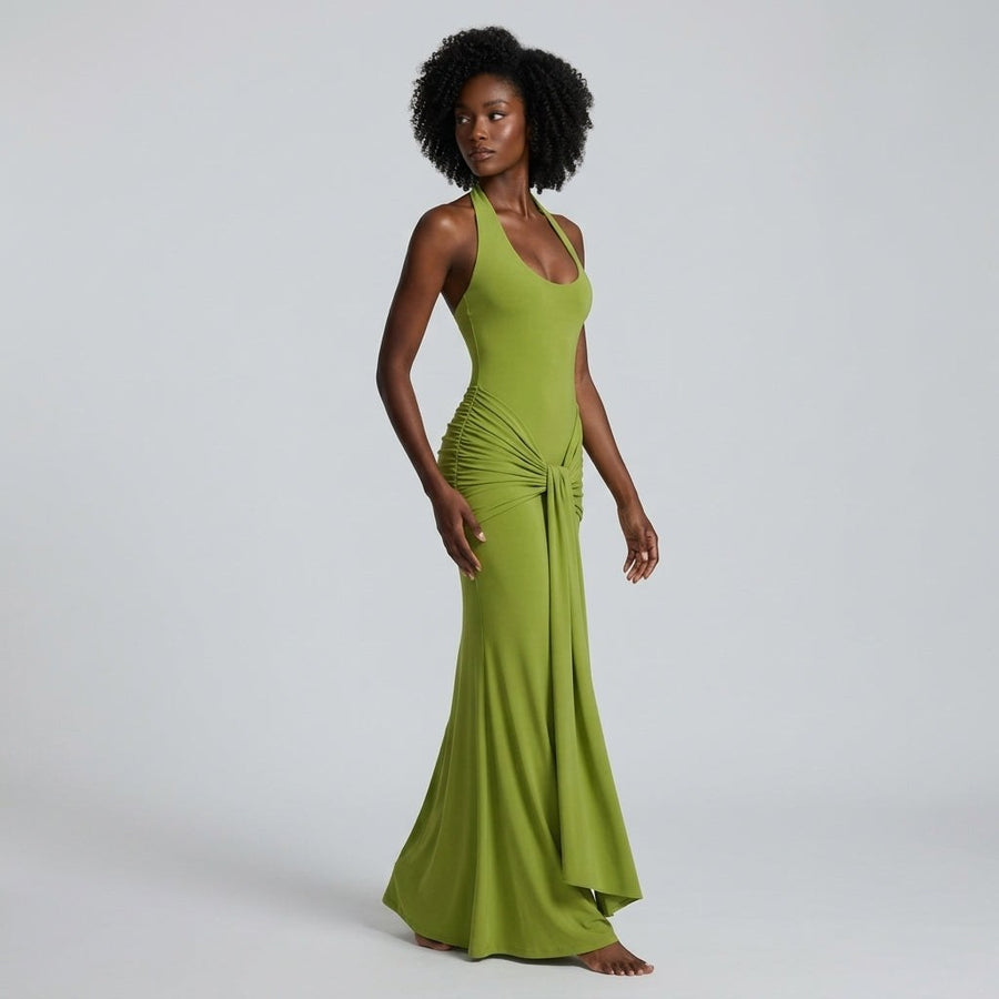 Vera Halter Knot Maxi Dress in Sage
